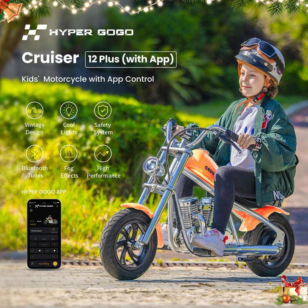 HYPER GOGO Cruiser 12 Electric Chopper Motorcycle for Kids 24V 5.2Ah 160W  ,Children's Bike With 12'x3' Tires, 12KM Top Range